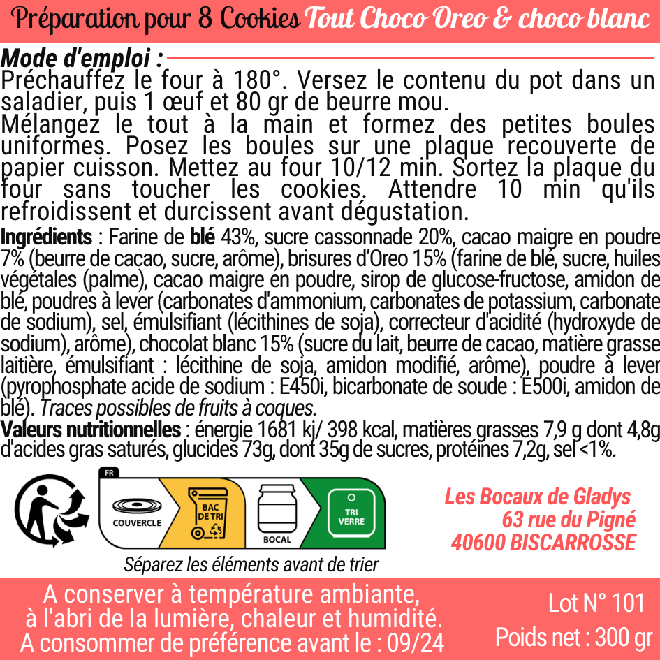 Cookies tout choco Oreo© et chocolat blanc