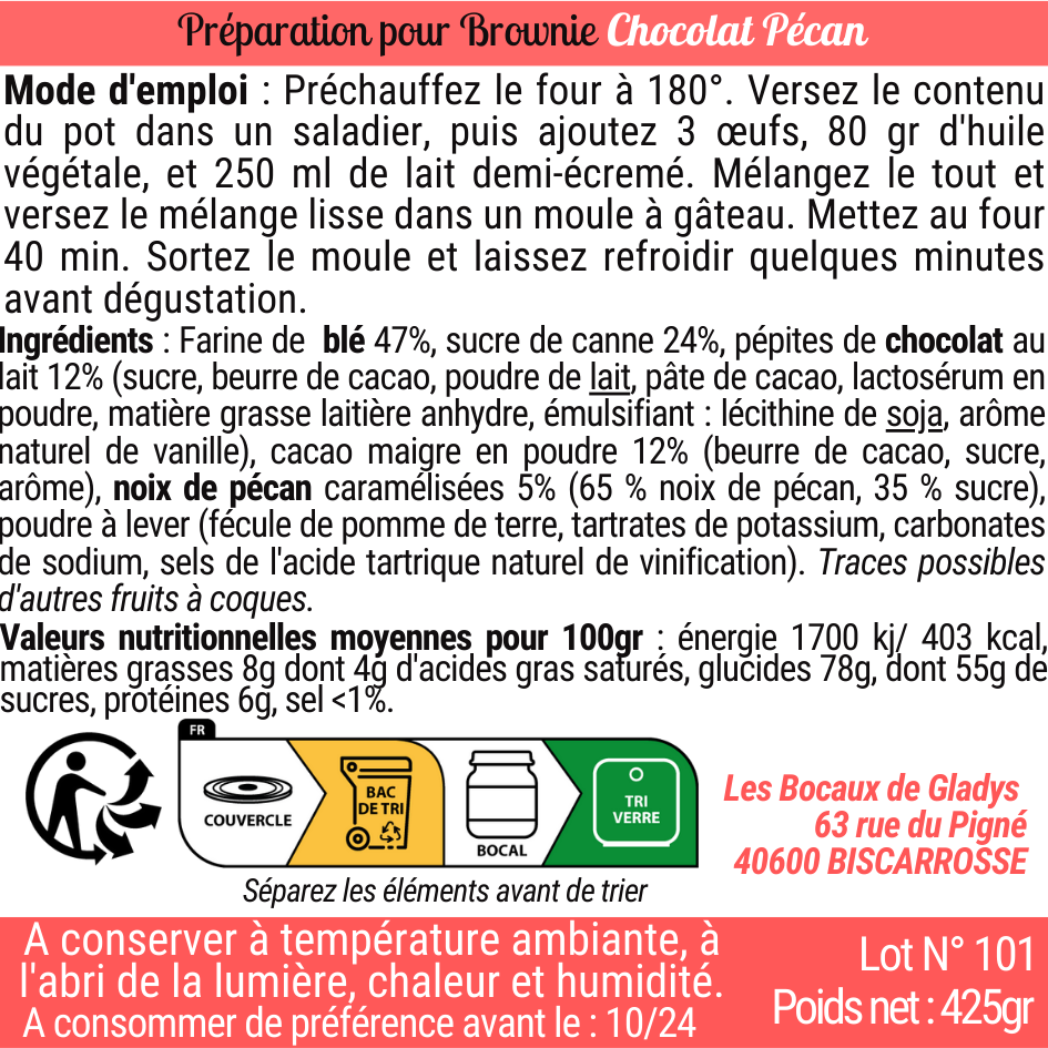Brownie Pécan et chocolat au lait