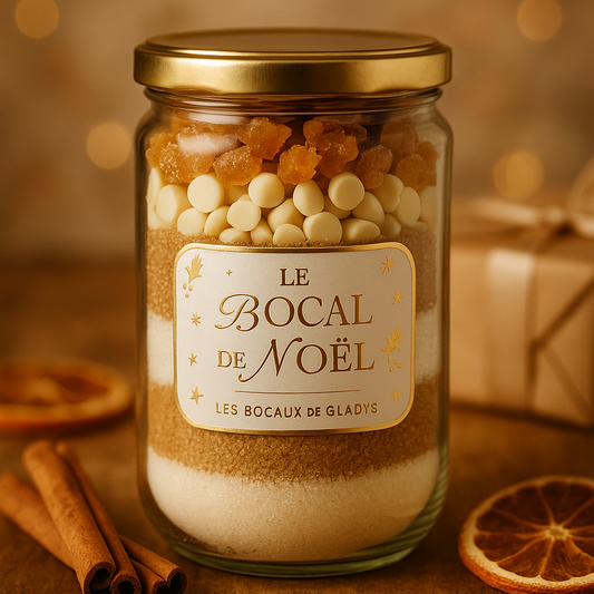 Bocal de préparation cookies de Noël – chocolat blanc, orange confite et épices – cadeau de nnoëm