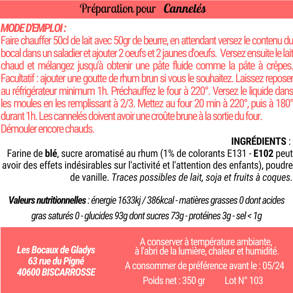 Kit à Cannelés - Bocal prêt à pâtisser + Moule silicone + Pochon cadeau | Made in France